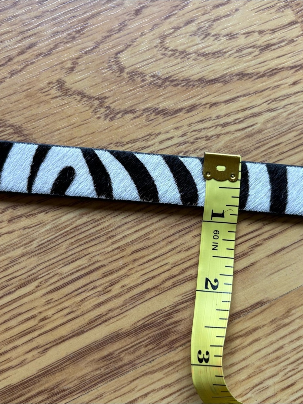 Talbots Zebra Print Skinny Leather Belt Gold Buckle Calf Hair Leather Sz M - Picture 6 of 10